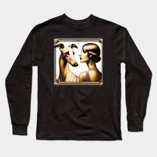 Art Deco Greyhound Dog and Lady Long Sleeve T-Shirt